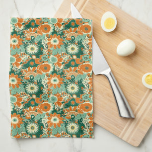 1970s Retro Floral Pattern Tea Towel