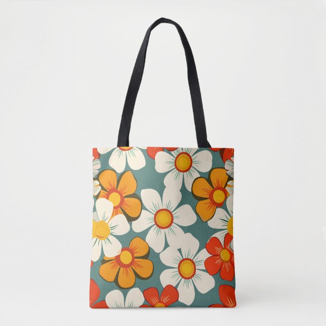 1970s Retro Flowers Tote Bag (Front)