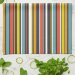 1970s Retro Orange Brown Aqua Yellow Stripes Tea Towel<br><div class="desc">Time to get funky with this fab 1970s retro style striped kitchen towel. With the colours of orange,  aqua blue,  yellow,  brown,  and white it’s sure to compliment your throwback kitchen decor.</div>