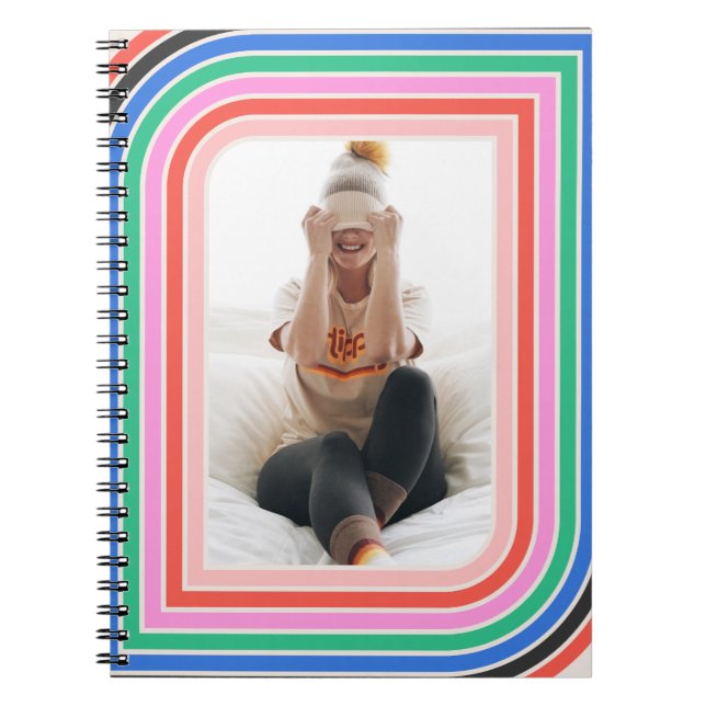 1970s Retro Stripe Customisable Photo Notebook (Front)