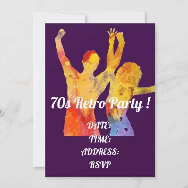 1970s retro theme dance party invitation (Front)