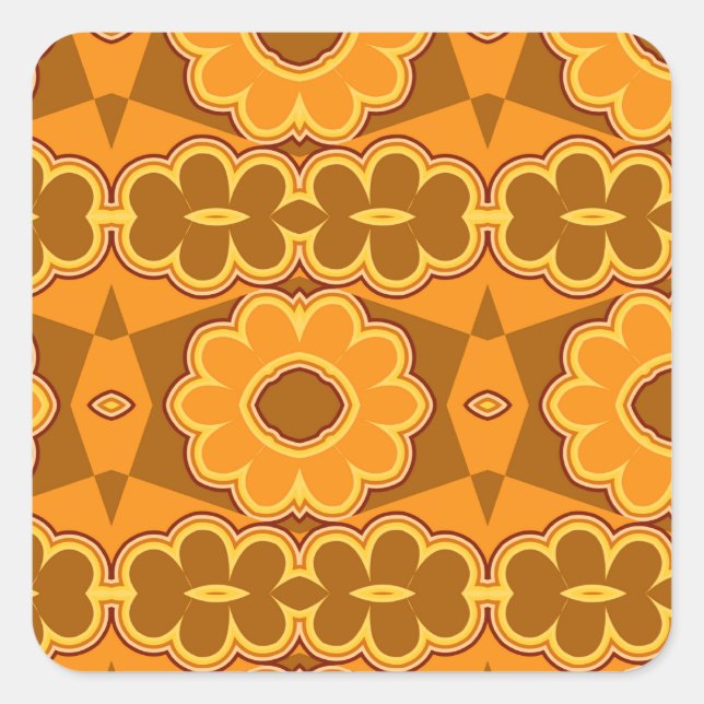 1970s retro vintage flower power brown yellow square sticker (Front)