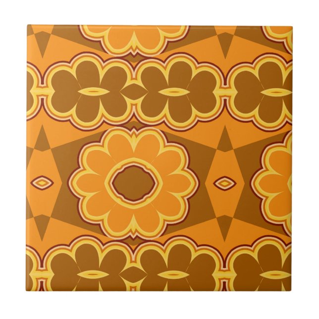 1970s retro vintage flower power brown yellow tile (Front)