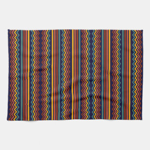1970s retro vintage stripes and zig zag tea towel
