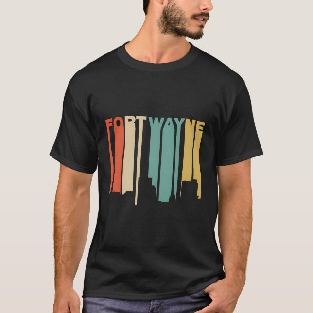 1970'S Style Fort Wayne Indiana Skyline T-Shirt (Front)