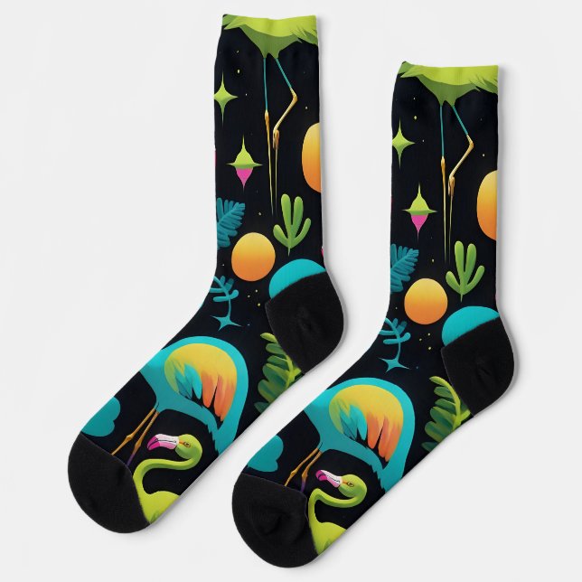 1970's Style Groovy Abstract Flamingos Socks (Left)