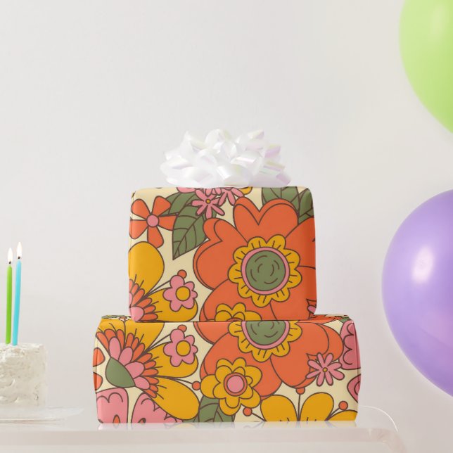 1970's Vintage Floral Pattern Wrapping Paper (Party Gifts)