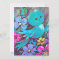 1970s Vintage Spring Blue Bird On A Flower