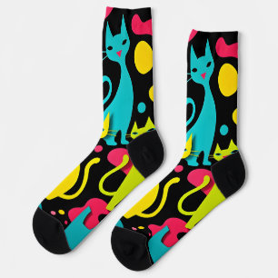 1970's Vintage Style Groovy Abstract Cats Socks