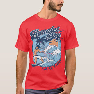 1970s Vintage Surfing Hanalei Bay Kauai Hawaii Ret T-Shirt