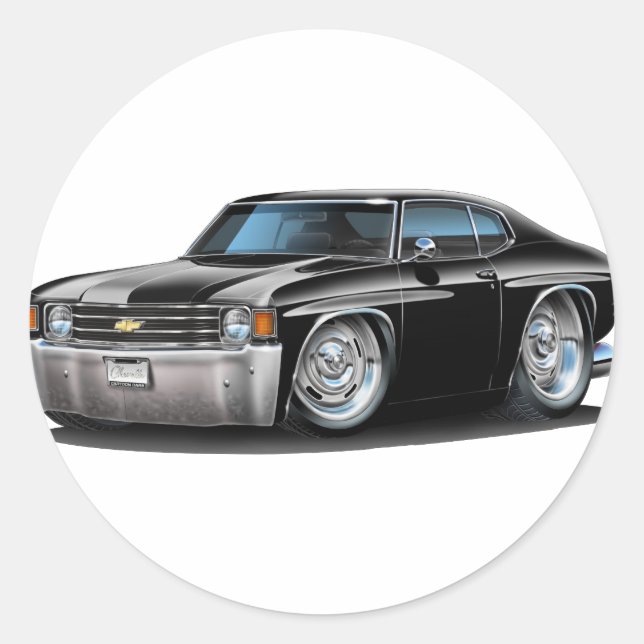 1971-72 Chevelle Black Car Classic Round Sticker (Front)