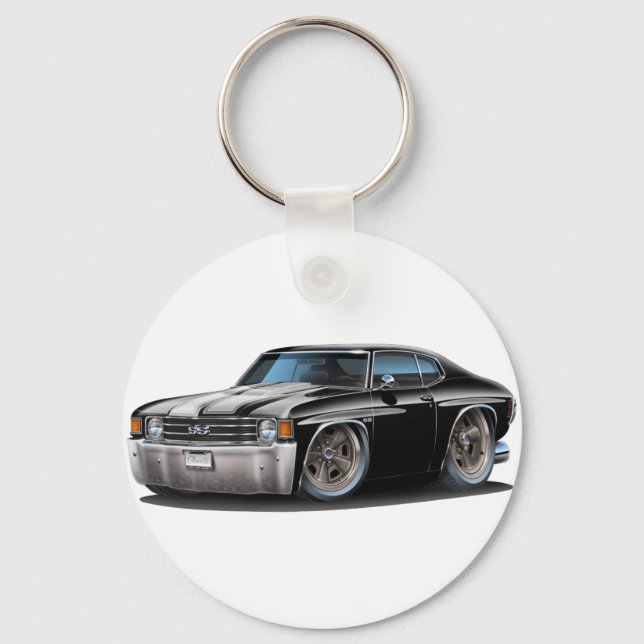1971-72 Chevelle Black-White Car Key Ring (Front)