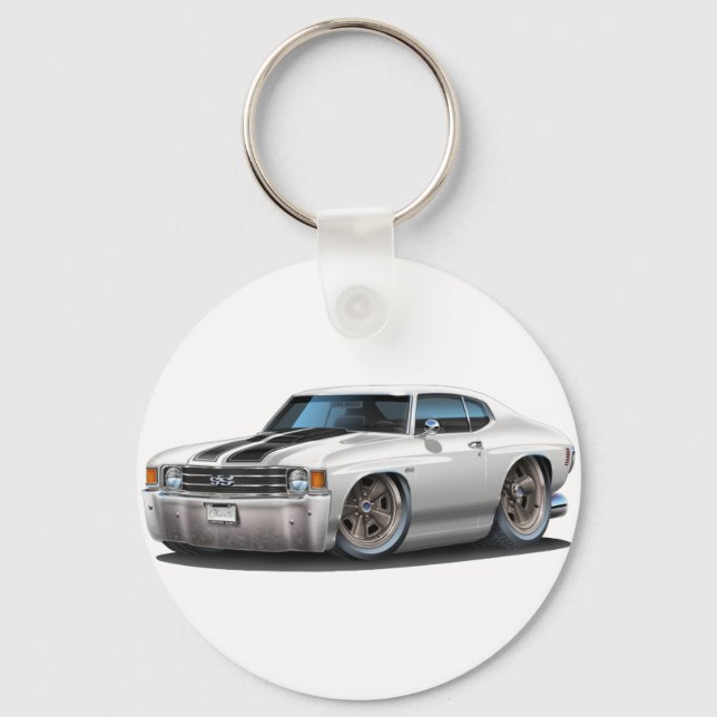 1971-72 Chevelle White-Black Car Key Ring (Front)