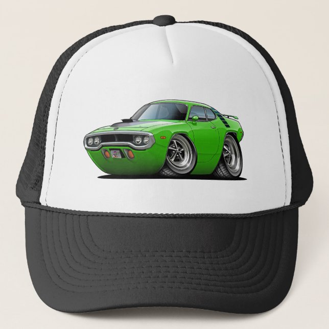 1971-72 Roadrunner Lime-Black Car Trucker Hat (Front)