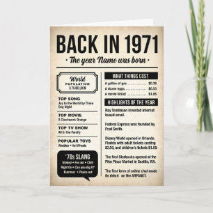 1971 Back in the Day, Fun Facts Birthday Card