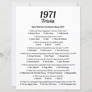 1971 Trivia Game 54th Birthday Party Game