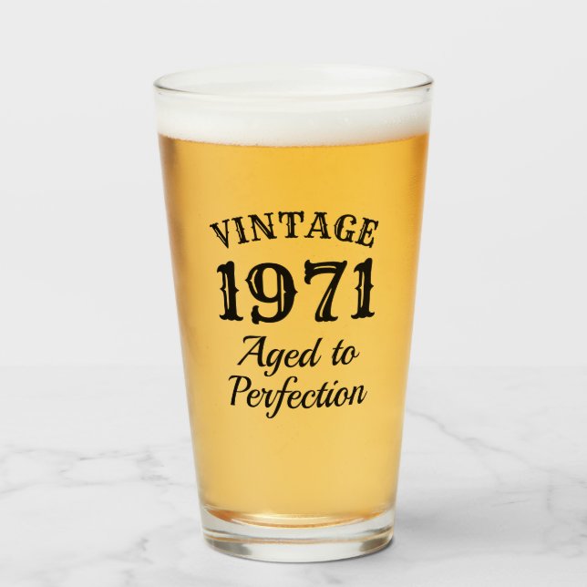 1971 vintage beer glass gift for fiftieth Birthday (Front Filled)