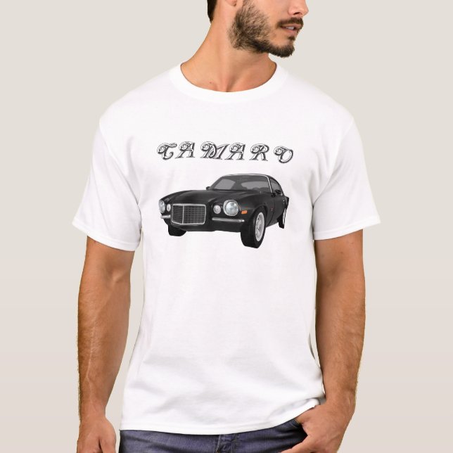 1972 Camaro Z28: Muscle Car: Black Finish: T-Shirt (Front)