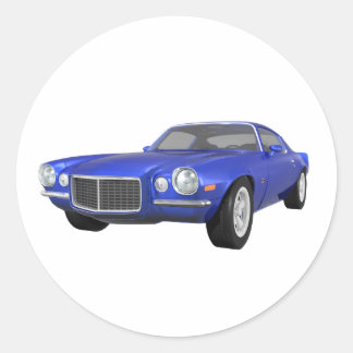 1972 Camaro Z28: Muscle Car: Blue Finish: Classic Round Sticker