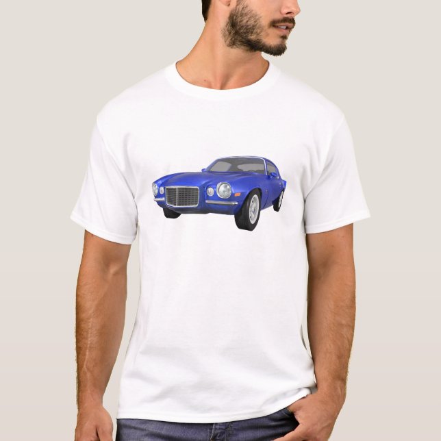 1972 Camaro Z28: Muscle Car: Blue Finish: T-Shirt (Front)