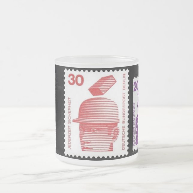 "1972 German Worker Safety Stamps" Frosted Glass Coffee Mug (Center)