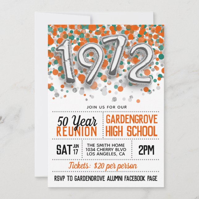 1972 High School College Reunion Invitation (Front)