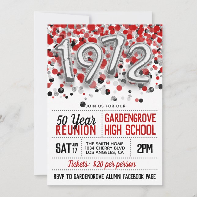 1972 High School College Reunion Invitation (Front)