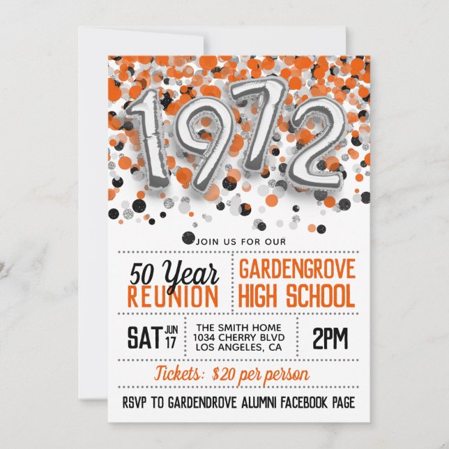 1972 High School College Reunion Invitation (Front)