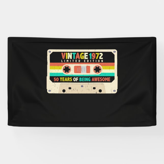 1972 Retro Cassette 50th Birthday 50 Years Old Banner (Horizontal)