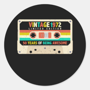 1972 Retro Cassette 50th Birthday 50 Years Old Classic Round Sticker