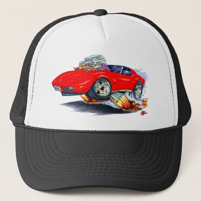 1973-76 Corvette Red Car Trucker Hat (Front)