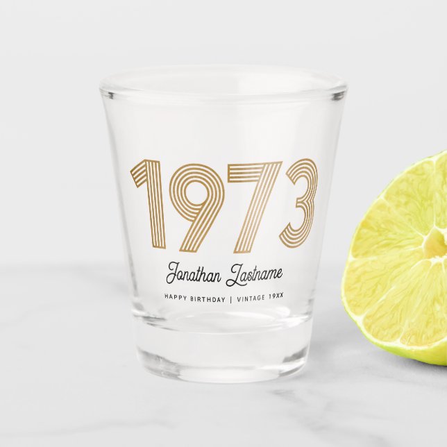 1973 Gold and Black 50th Birthday Shot Glass (Front)