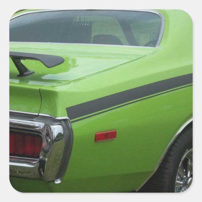 1973 Green Dodge Charger SE Brougham rear quarter Square Sticker (Front)