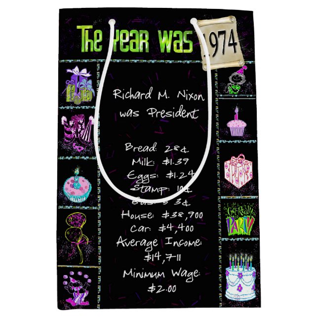 1974 Birth Year Trivia on Black   Medium Gift Bag (Front)