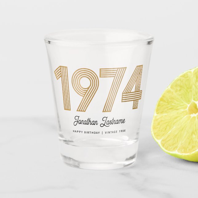 1974 Gold and Black 50th Birthday Shot Glass (Front)