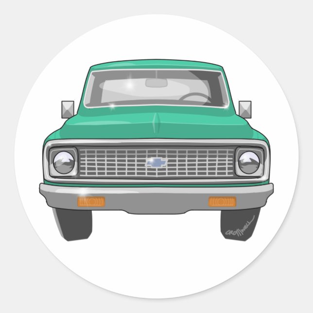 1974 Green Chevy Truck Classic Round Sticker (Front)