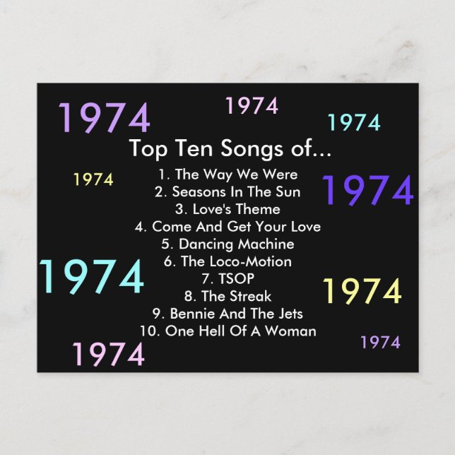 1974 songs postcard (Front)