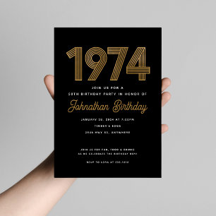 1974 White Black Gold 50th Birthday Invitation