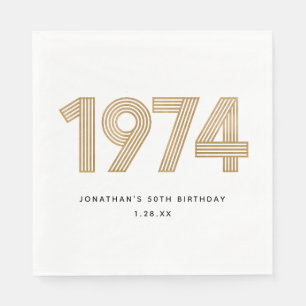 1974 White Black Gold 50th Birthday  Napkin