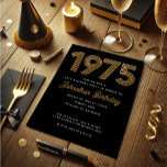 1975 Black Faux Gold 50th Birthday Invitation<br><div class="desc">1975 Black Faux Gold 50th Birthday Invitation Celebrate turning 50 in style with this 1975 Black Faux Gold Birthday Invitation! Designed with a sleek black background and elegant faux gold accents, this invitation delivers timeless sophistication with a touch of vintage flair. It’s the perfect way to honour a milestone year...</div>