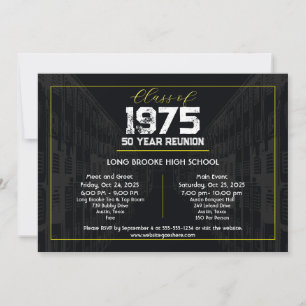 1975 Class Reunion Elegant Black - 50 Year Reunion Invitation