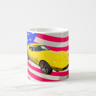1975 Corvette Stingray With American Flag Coffee Mug