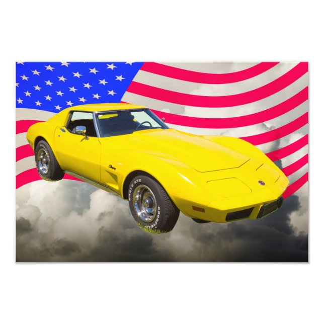 1975 Corvette Stingray With American Flag Photo Print (Front)