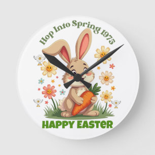 1975 Retro Spring Bunny  Round Clock