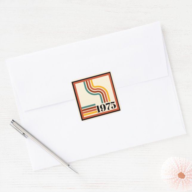 1975 Retro Stripe Vintage Orange Square Sticker (Envelope)