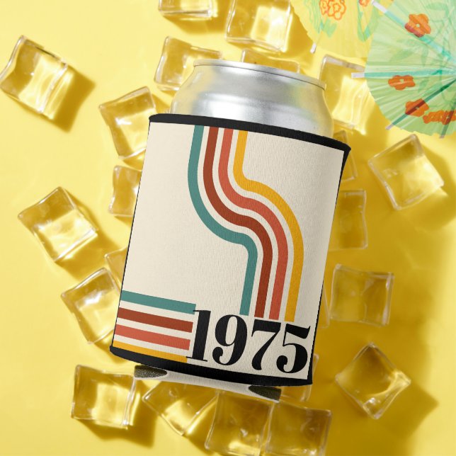 1975 Retro Stripe Vintage Poster Can Cooler (In Situ Summer)