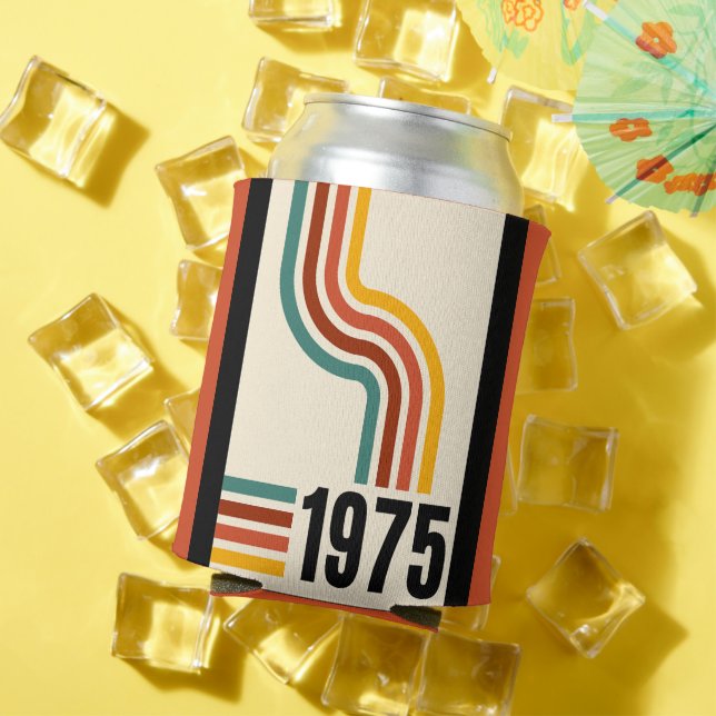 1975 Retro Stripes Vintage Poster Can Cooler (In Situ Summer)