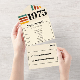1975 Retro Vintage Poster 50th Birthday Black All In One Invitation