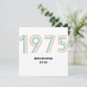 1975 Retro Vintage Rainbow Numeral 50th Birthday Invitation