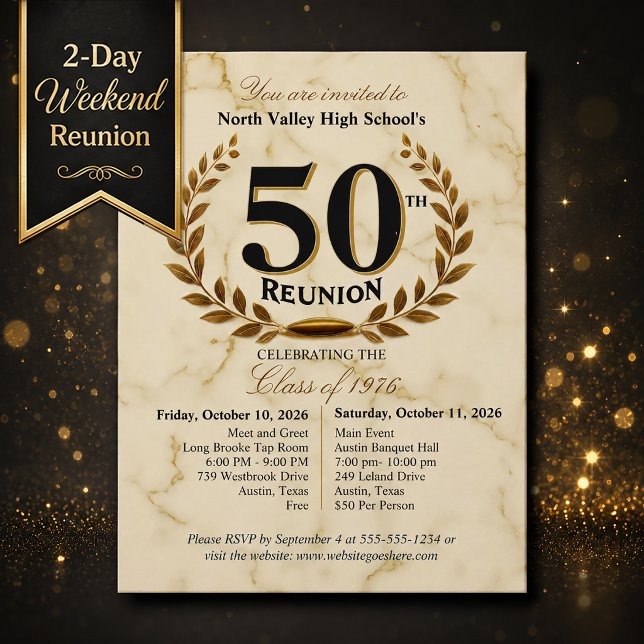 1976 50th Class Reunion Marble Gold Weekend Postcard (Creator Uploaded)
